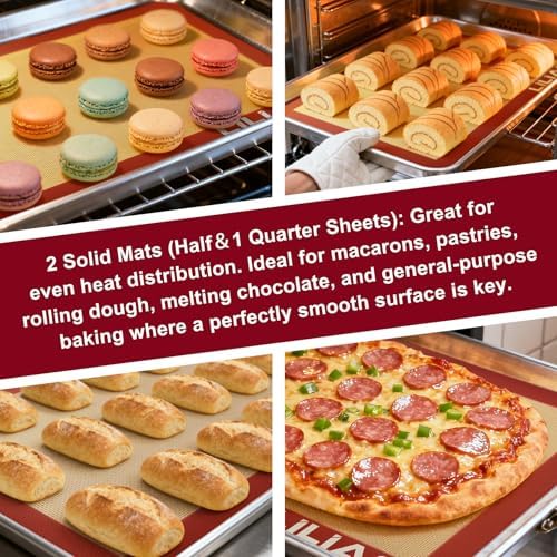 LILIAO Silicone Baking Mats, 3-Pack, Red