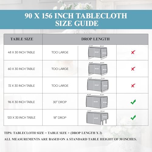 VidaFete Classic Series 2 Pack 90 * 156inch White Rectangle Tablecloth