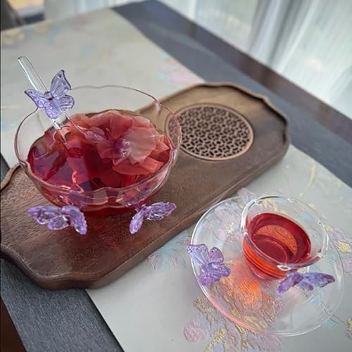 Glass Salad Bowl Set,With Butterfly Decoration, Includes A Glass