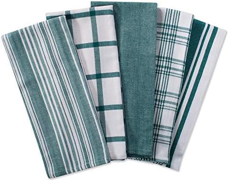 DII Assorted Woven, Kitchen Dishtowel Set, 18x28, Teal, 5 Piece
