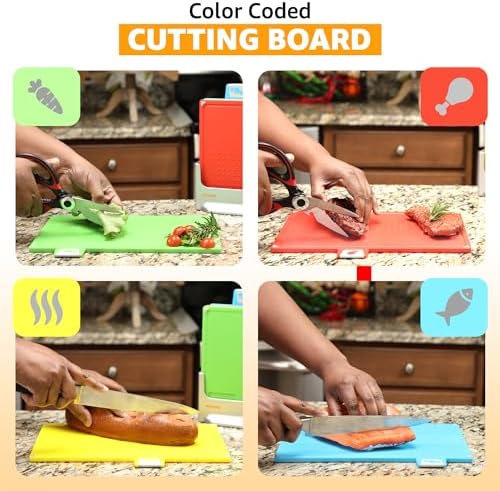 Cutting Board Set 12"L x 9"W: 4-Piece Color-Coded, Non-Slip, BPA-Free