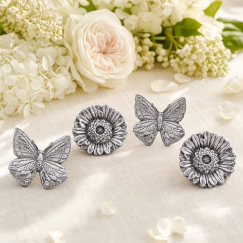 Arthur Court Napkin Ring Set - Butterfly and Flower Design - Artisan