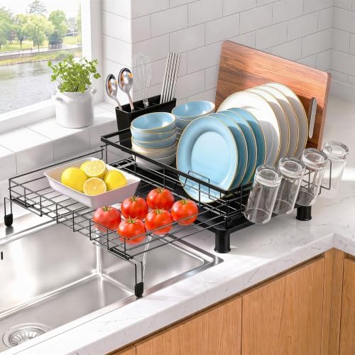 Expandable Dish Drying Rack with Draining Tray