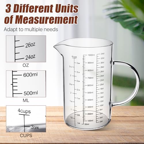 3 Pack Glass Measuring Cups,1-Cup,2-Cup,4-Cup Measuring Jugs with