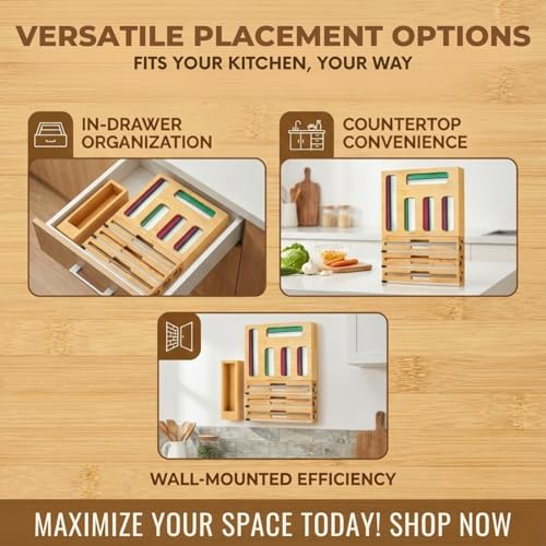 9 in 1 Storage Bag Organizer for Kitchen Drawer, Bamboo Foil and