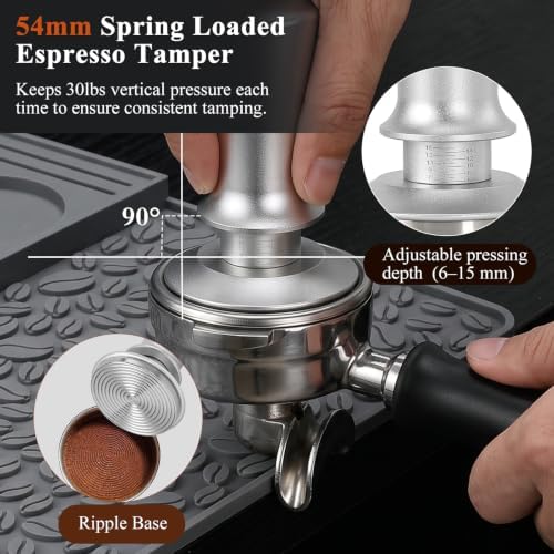 7PCS Espresso Accessories Kit with 54mm Espresso Tamper, Silver