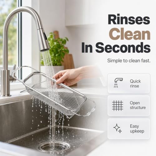 Stainless Steel Over-The-Sink Colander Strainer Basket, Expandable