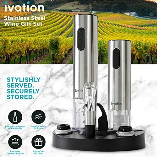 Ivation Stainless Steel Electric Wine Opener, Aerator & Preserver Gift
