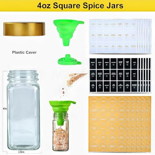 24 Gold Spice Jars with Labels, 4oz Seasoning Jars for Cabinets