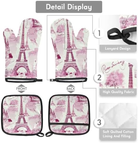 Pink Eiffel Towel Oven Mitts and Pot Holders BBQ Gloves