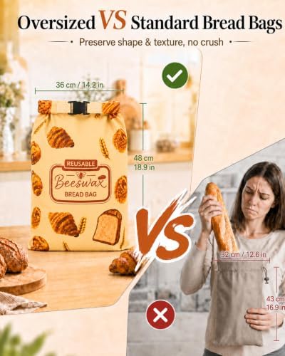 Detachable Beeswax Bread Bag with Zipper, 14 x 19 Inch