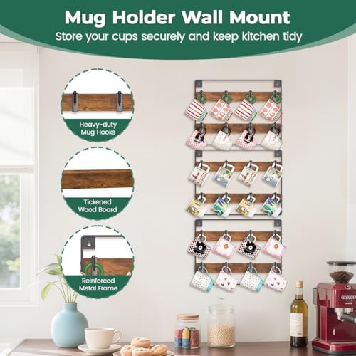 EsLuker.ly Mug Holder Hanger Cup Display Rack Wall Mounted, 3 Pack