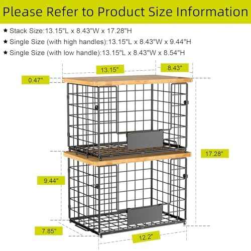 2-Pack Stackable Wire Baskets with Bamboo Top
