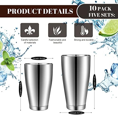 10 Pcs Cocktail Shaker Tin Set, Professional Bar Shaker Boston