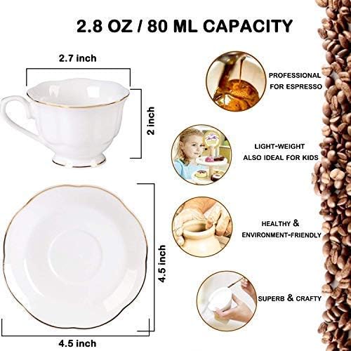 Guangyang 12 pieces Fine Porcelain 2.5oz Cups and Saucers set of 6