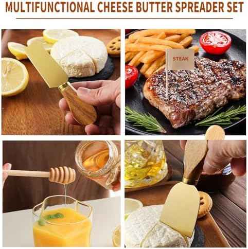 46Pcs Charcuterie Boards Accessories Small Serving Utensil Set Cheese Butter Spreader Knives Mini Stainless Steel Cutlery Tong Spoon Fork Bowl Wooden Toothpick for Kitchen Wedding Christmas Gift(Gold)