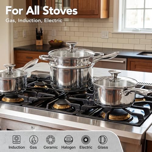 MICHELANGELO Stainless Steel Saucepan Set with Lids 1QT & 2QT & 3QT