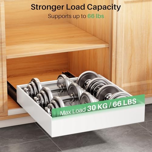 Pull out Cabinet Organizer, 21"Deep, Heavy Duty Full-Extension Slide out Drawers for Kitchen Cabinets with Nano Adhesive, Roll Out Shelf Sliding Cabinet for Pots, Bathroom, Pantry, Under Sink, White