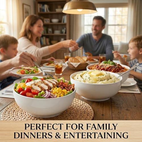 DELLING 60 Oz Large Serving Bowls Set of 3, 8 Inch White Ceramic
