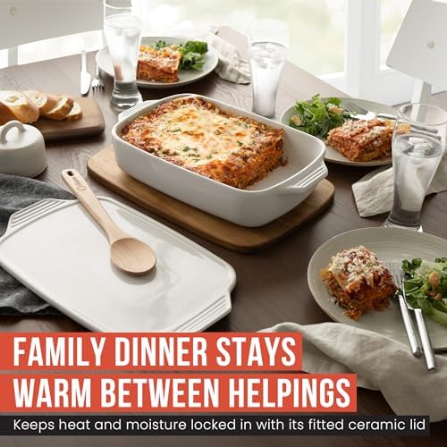 Chef Pomodoro Casserole Dish With Lid Ceramic Baking Dish White