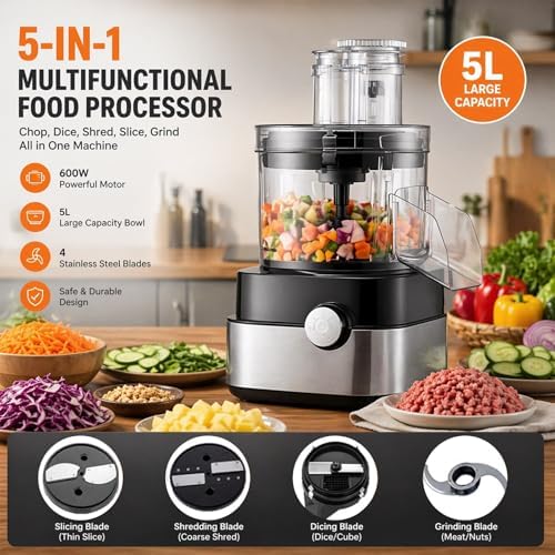 600W 5-in-1 Vegetable Dicing Machine & Meat Mincer