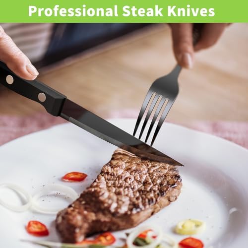 24-Piece Black Silverware Set with Steak Knives - Forks and Spoons