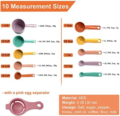 Plastic Measuring Cups and Spoons Set - 10 Pcs Colorful Kitchen