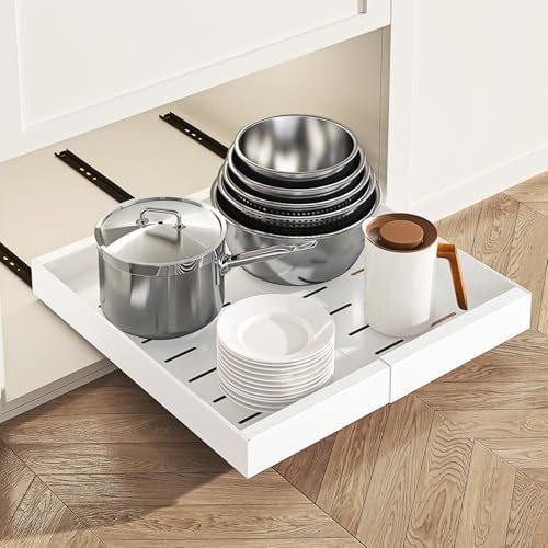 1 Pack Expandable Pull Out Cabinet Organizer,21" Deep,White