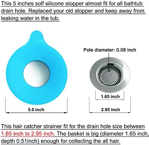 Seatery 2PCS Bathtub Stopper Hair Catcher Kit, Bathtub Drain Strainer