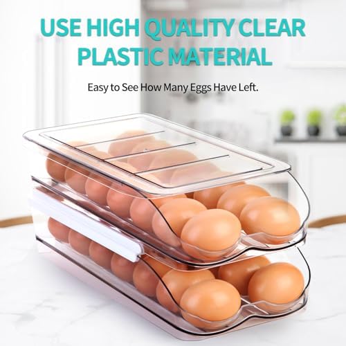 RoskDeewat 2-Tier Egg Holder for Fridge, Automatic Rolling