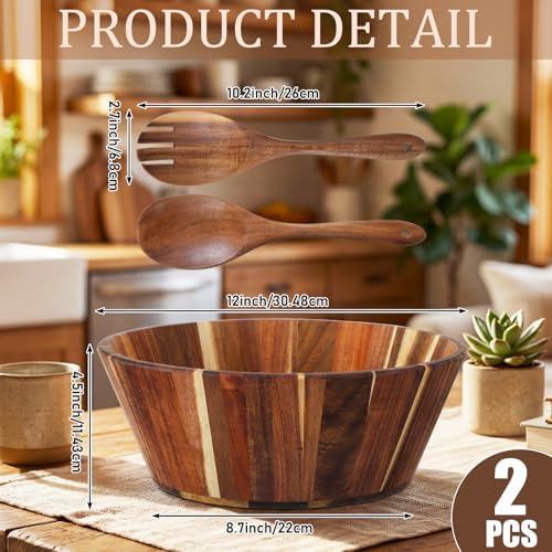 Hushee 4 pcs Gaint 12Inch Wooden Salad Bowl Set Large Round Wood Bowls