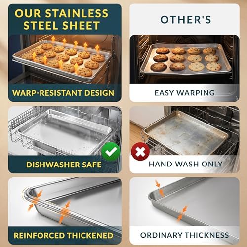 Stainless Steel Cookie Sheet Set of 2, 12" Quarter Baking Sheet Pans