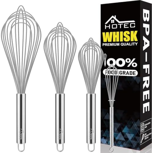 HOTEC Stainless Steel Whisk Set of 4, Food Grade Balloon Whisk Egg