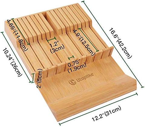 Utoplike Large Bamboo Kitchen Drawer Dividers Knife Organizer