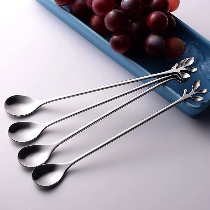 AnSaw 6-Piece Elegant Silver Leaf Long Handle Teaspoons - Image 5