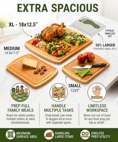 INDESTRUCTIBLE Extra Large Bamboo Cutting Board Set of 3 with Vertical