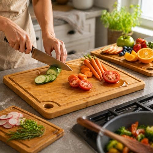 3 Pack Bamboo Cutting Boards for Kitchen - Non-Toxic Wooden Chopping