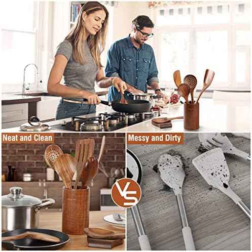 Mooues 9-Piece Natural Teak Kitchen Utensil Set