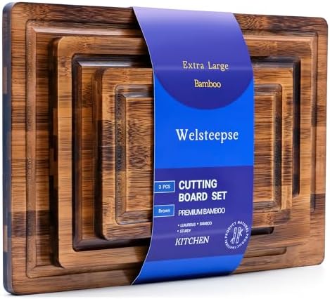 welsteepse Bamboo Cutting Boards, (Set of 3) with Juice Groove, Bamboo
