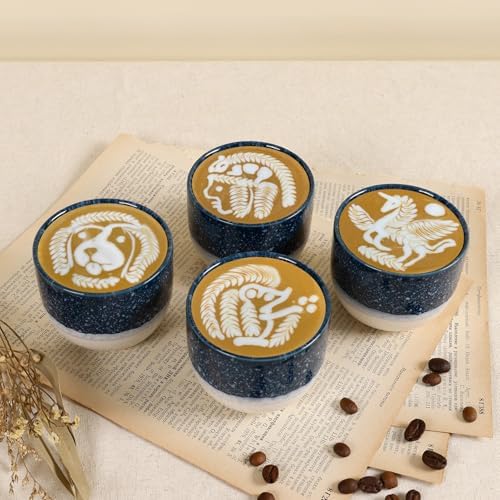 Ceramic Espresso Cups Set of 4, Double Walled Espresso Coffee Mugs for