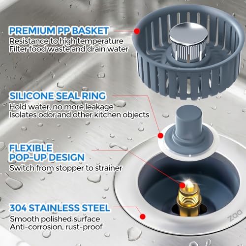 zaa 3-in-1 Kitchen Sink Drain Strainer Stopper