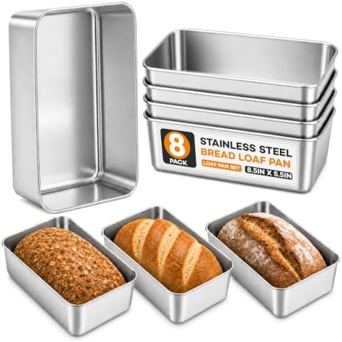 8 Pack Loaf Pans for Baking Bread 9x5In Stainless Steel bread Pan