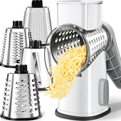 VEKAYA Rotary Cheese Grater Hand Crank, White Grey