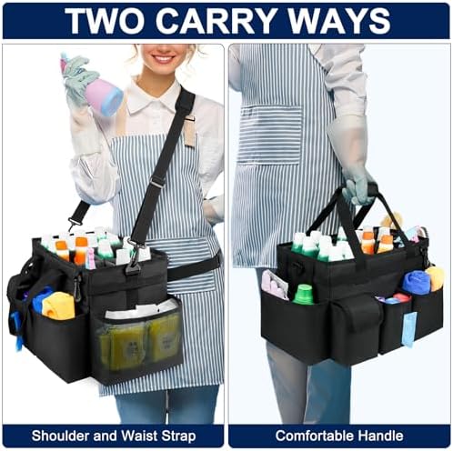 Large Cleaning Caddy Bag with Handle, Black