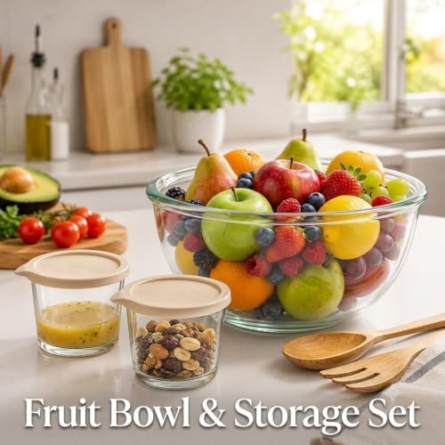 6QT Glass Mixing Bowl Set with 2 Storage Jars