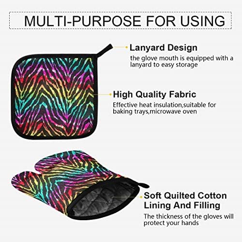 QMXO African Zebra Skin Stripe Rainbow Oven Mitts Quilted Cotton
