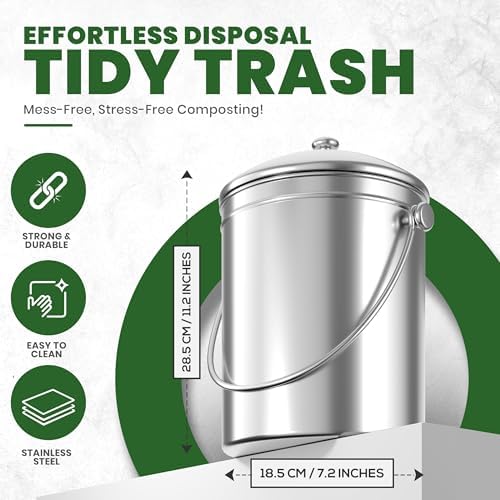 Utopia Kitchen Compost Bin, 1.3 Gallon, Silver
