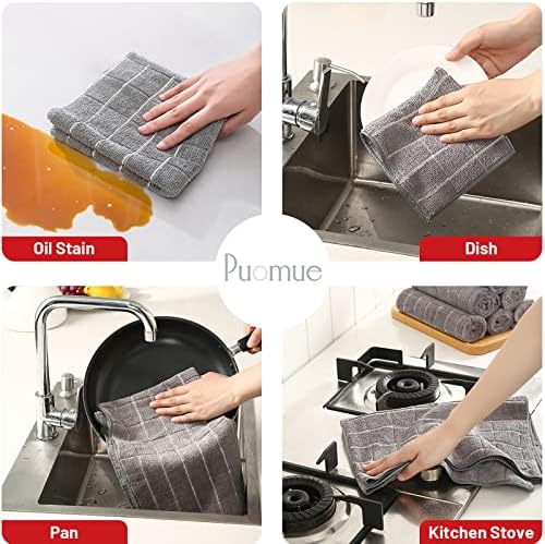 Puomue Microfiber Kitchen Towels and Dishcloths Set, 26 X 18 Inch and