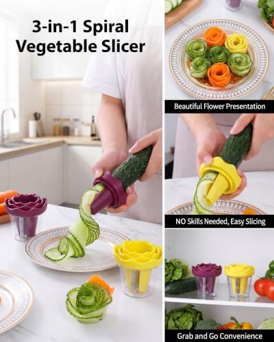 3D Handheld Spiral Vegetable Slicer, Rose Red