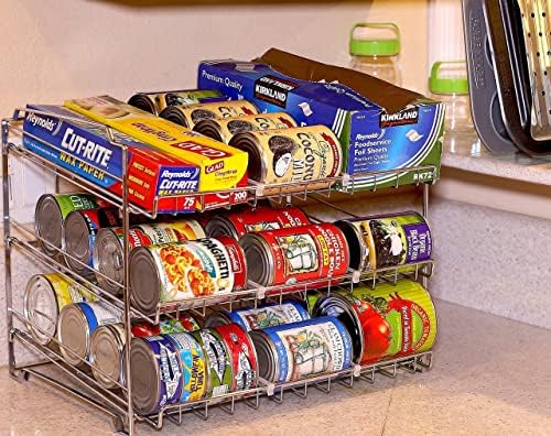 SimpleHouseware Stackable Can Rack Organizer + Plastic Freezer Storage